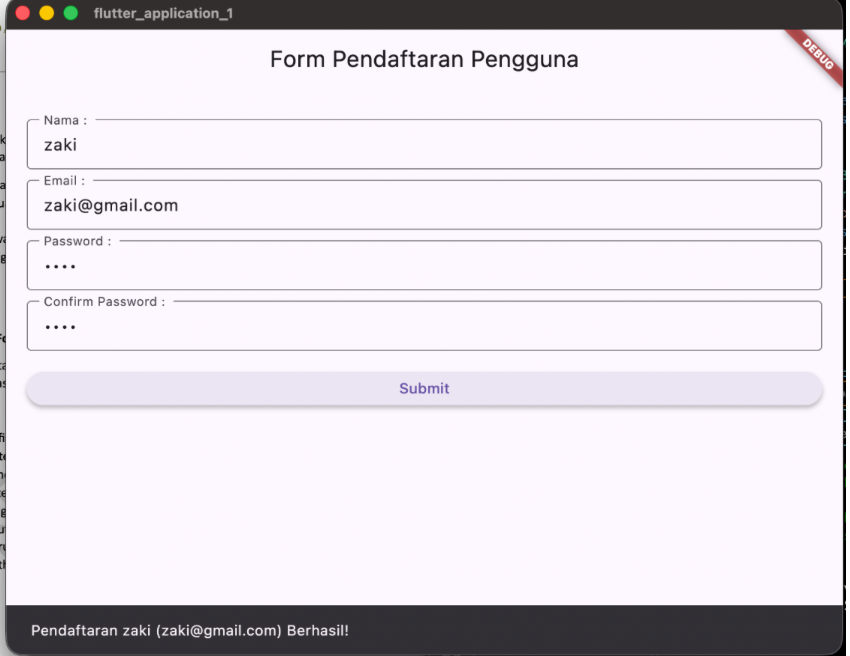 Hasil Pengujian Form Pendaftaran Flutter